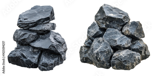 Natural Black Stones for Landscaping and Construction Projects isolated on a transparent background.