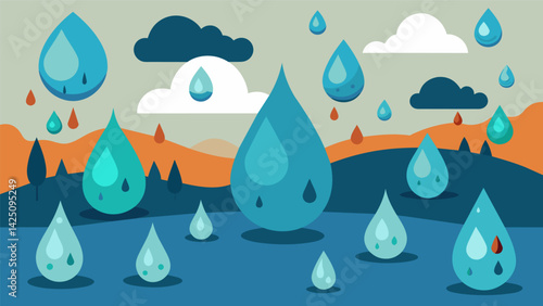 A series of paintings depicting small raindrops as gigantic droplets engulfing entire landscapes and causing chaos and destruction..