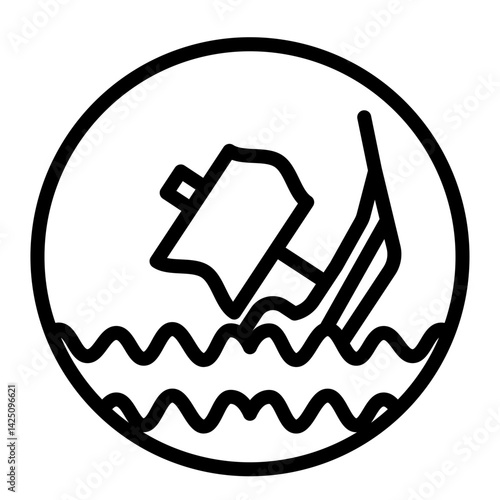 Washed Ashore Shipwreck Vector Line Icon Design