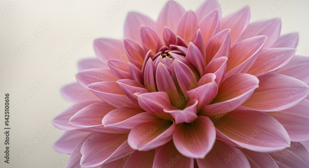 Close-up of Delicate Peach and Pink Dahlia Blossom, Soft Light Background Close-up of Delicate Peach and Pink Dahlia Blossom, Soft Light Background