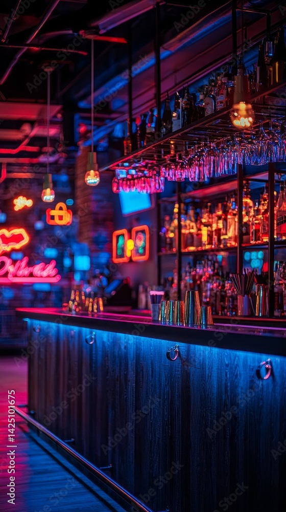 Obraz premium A neon bar with neon lights and neon signs