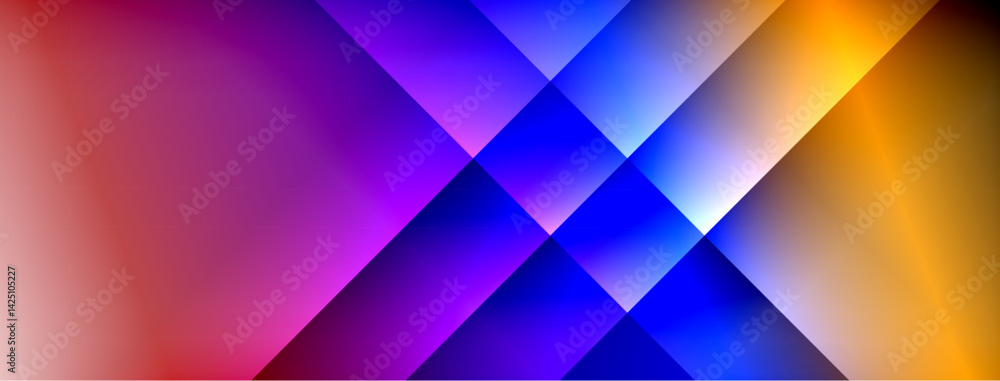 Abstract geometric composition. Vivid gradients blend purple, blue, yellow hues. Diagonal shapes intersect creating dynamic visual effect. Modern design, bright colors. Abstract geometric composition. Vivid gradients blend purple, blue, yellow hues. Diagonal shapes intersect creating dynamic visual effect. Modern design, bright colors.
