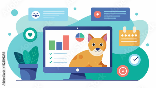 An online simulation tool that allows owners to input their pets behavior data and receive a virtual analysis with strategies for addressing specific. Vector illustration