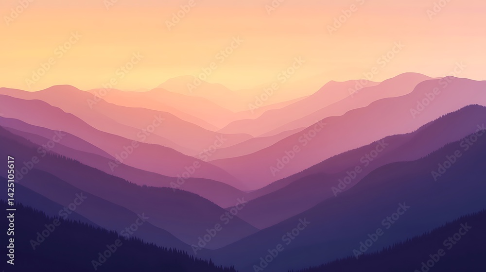 Obraz premium Pink Sunset Mountain Range View.
