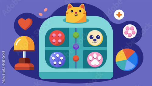 An interactive puzzle toy filled with treats to keep pets occupied and distracted during stressful events.. Vector illustration