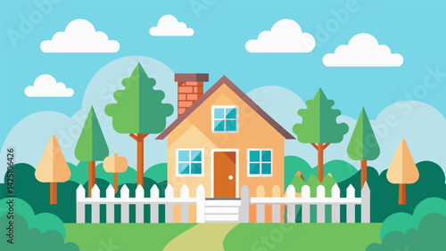 A drawing of a dream home with a white picket fence and a garden signifying the desire to own a cozy and welcoming house..