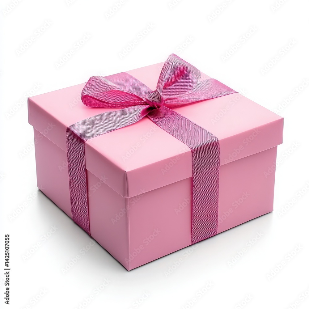 Obraz premium Pink Gift Box with Shiny Ribbon Bow on White Background