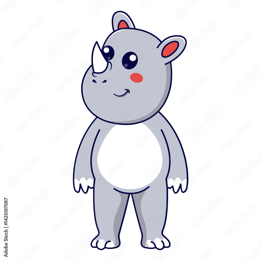 Naklejka premium Cute Rhino Character. Vector Illustration in Cartoon Design.