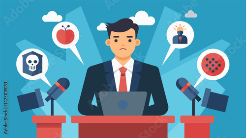 A government official giving a press conference urging citizens to stay calm as they work to deactivate a doomsday device that has been hacked by.