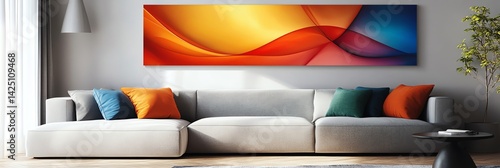 Living Room Interior Featuring Modern Sofa and Colorful Abstract Artwork