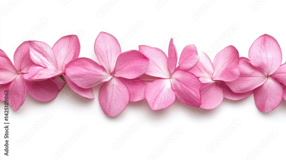 Obraz premium Pink Hydrangea Petals Line on White Background