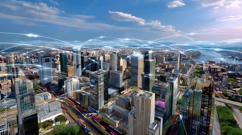 Obraz premium Smart City Network, Global Connectivity - Smart Cities
