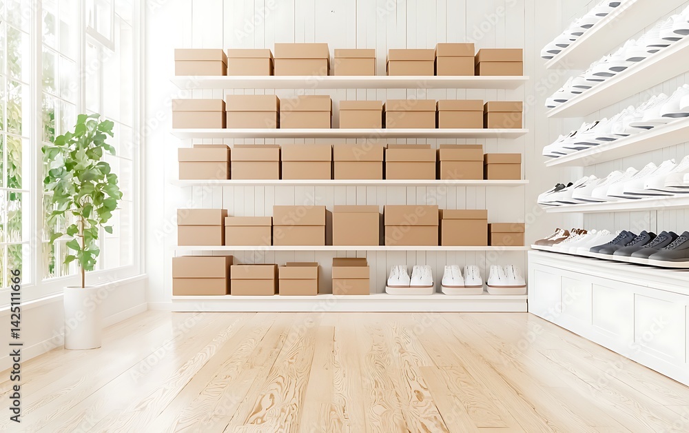 Fototapeta premium Storage Room, White Boxes, Shoes