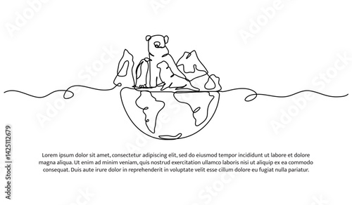 Continuous one line design of animals on a globe. Minimalist style vector illustration on white background.