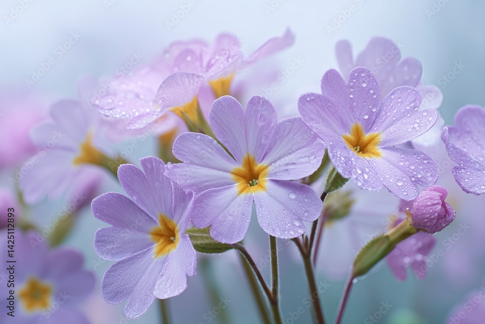 Dew Kissed Primroses with soft green background Dew Kissed Primroses with soft green background