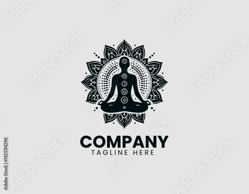 Meditating Figure Adorned Chakra Symbols Vector Logo Design