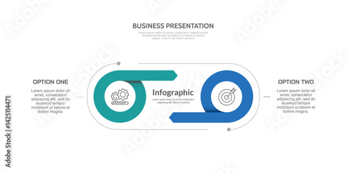 2 Option circle with arrow Infographic template. Visual Comparison of Strategic Business Choices. Vector illustration.