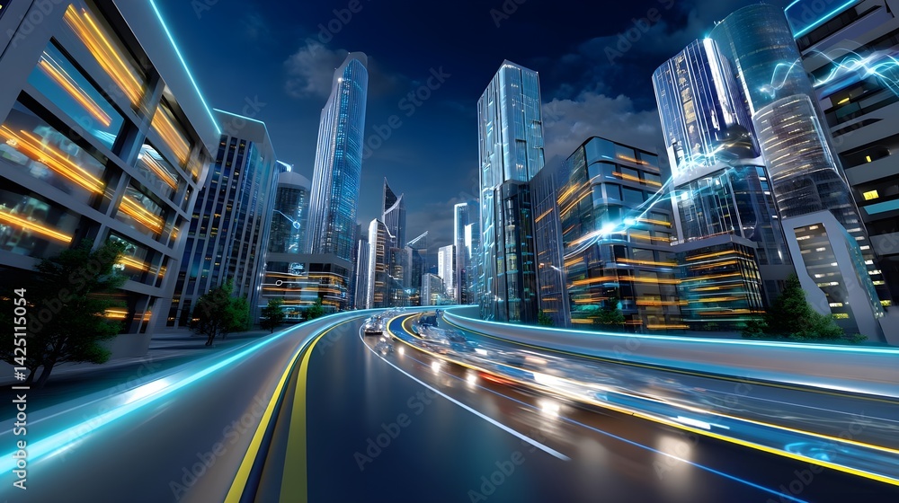 Futuristic City Highway at Night - Futuristic and Sci-Fi themes Futuristic City Highway at Night - Futuristic and Sci-Fi themes