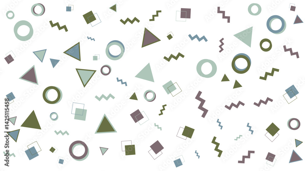Geometric pattern of circles, triangles, and squares suitable for background designs, web graphics, textiles, and packaging materials. Geometric pattern of circles, triangles, and squares suitable for background designs, web graphics, textiles, and packaging materials.