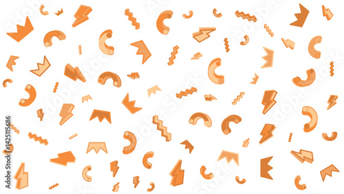 Orange lightning bolts, crowns, and C shapes. Suitable for dynamic and energetic designs, such as event promotions or sports branding.