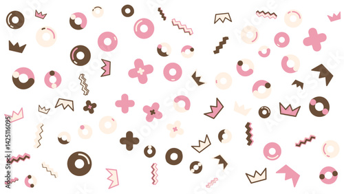 Pink and brown donuts adorned with crowns and crosses, ideal for bakery product packaging or religious themed designs for products.