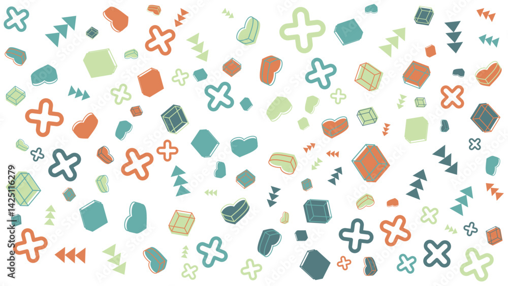 White background with a pattern of hearts, plus signs, and geometric shapes. Suitable for Valentines Day designs and romantic themed projects. White background with a pattern of hearts, plus signs, and geometric shapes. Suitable for Valentines Day designs and romantic themed projects.
