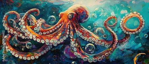Wallpaper Mural Vibrant octopus in a vibrant underwater scene Torontodigital.ca