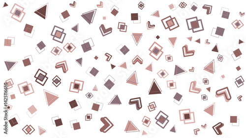 Pattern of brown triangles and squares on a white background. Geometric design suitable for backgrounds, textiles, print media, and digital projects.