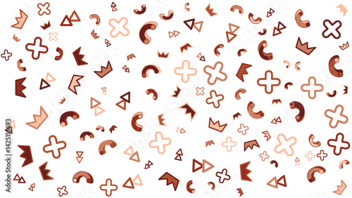 Pattern of crowns, plus signs, triangles, and curved shapes. Perfect for royal events, fashion designs, stationery, or social media graphics.