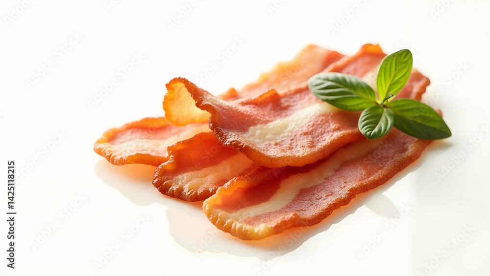 Irresistible Bacon Delight, Crispy Strips with Fresh Garnish on a Pristine Surface, a Tempting Culinary Still Life that Evokes Breakfast Bliss and Delicious Moments Irresistible Bacon Delight, Crispy Strips with Fresh Garnish on a Pristine Surface, a Tempting Culinary Still Life that Evokes Breakfast Bliss and Delicious Moments