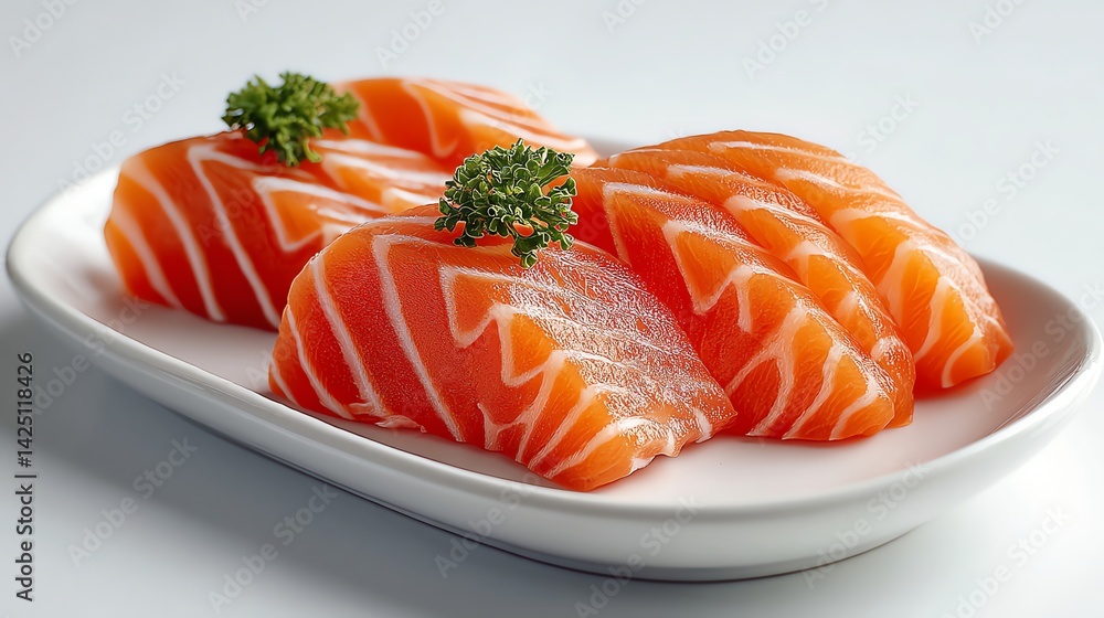 Salmon Slices on Plate Fresh Fish Appetizer Preparation Salmon Slices on Plate Fresh Fish Appetizer Preparation
