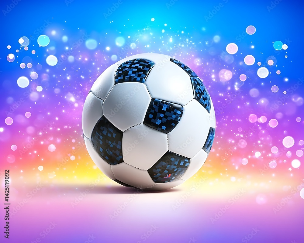 Fototapeta premium Soccer ball with vibrant glow background.