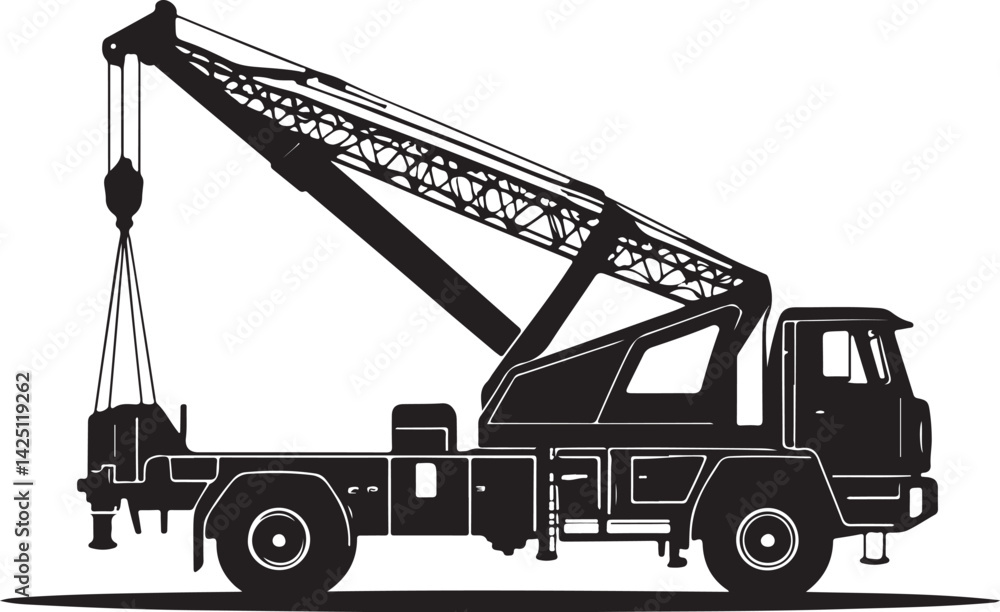 Naklejka premium Silhouette of Mobile Crane Lifting Load