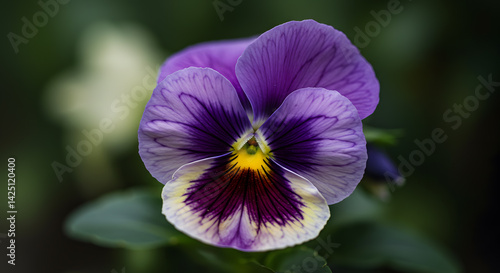 Close-up of a vibrant purple and yellow pansy with intricate veining