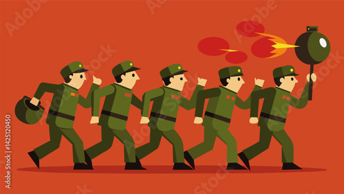 A line of soldiers carrying fake bombs and shouting Were under attack to create panic..