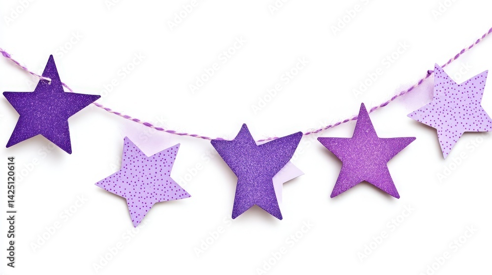 Obraz premium Purple Glitter Star Garland on White Background