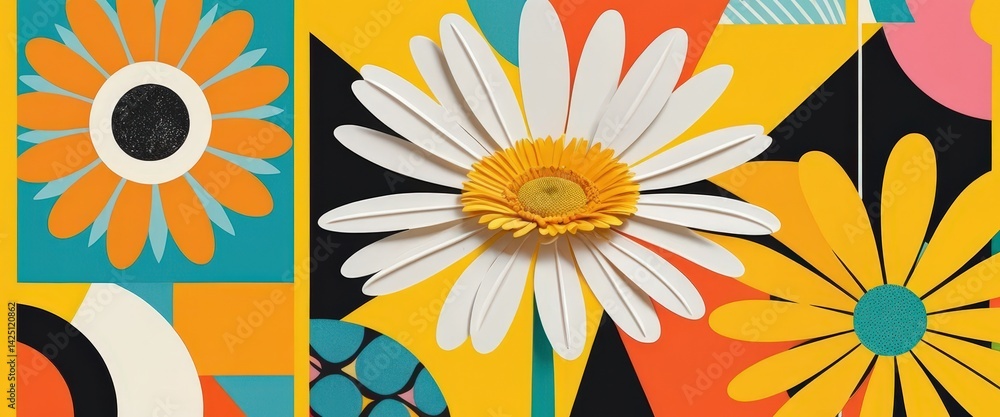 A vibrant flower showcasing a stunning array of colors, including bright reds, yellows, blues, and purples, with intricate petals and lush green leaves surrounding it.