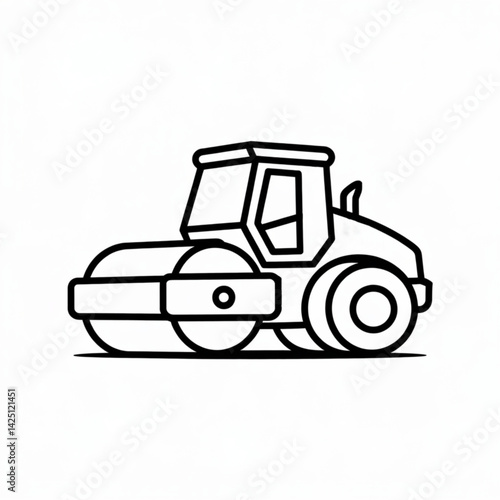 Black and white construction steamroller icon for roadwork and heavy machinery