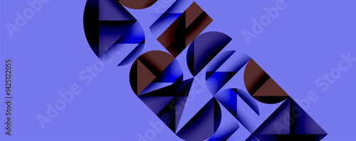 Abstract geometric composition. Dark shapes overlap, creating dynamic visual effect against vibrant purple background. Modern design, clean lines, minimalist aesthetic.