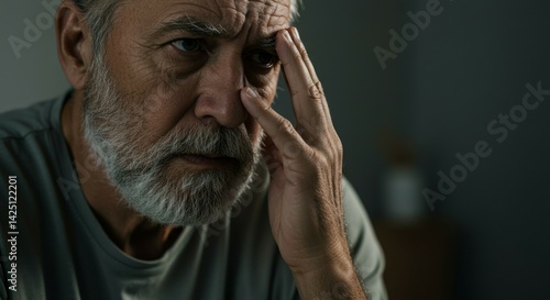 Distressed Man with Hand on Forehead