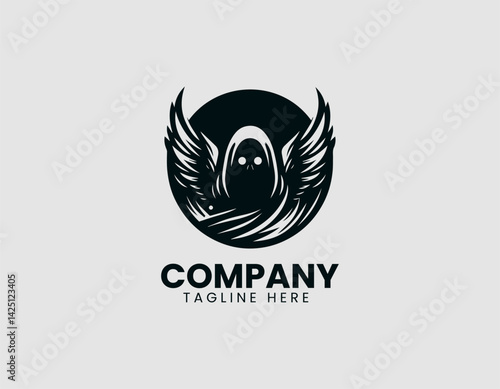 Grim Reaper Glowing Eyes Emerging Darkness Vector Logo Design