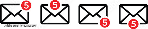 Email message notification vector icon set. Unread message icon sign for app or web. Vector illustration