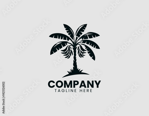 Detailed Banana Tree Silhouette with Fruit Bunch Vector Logo Design