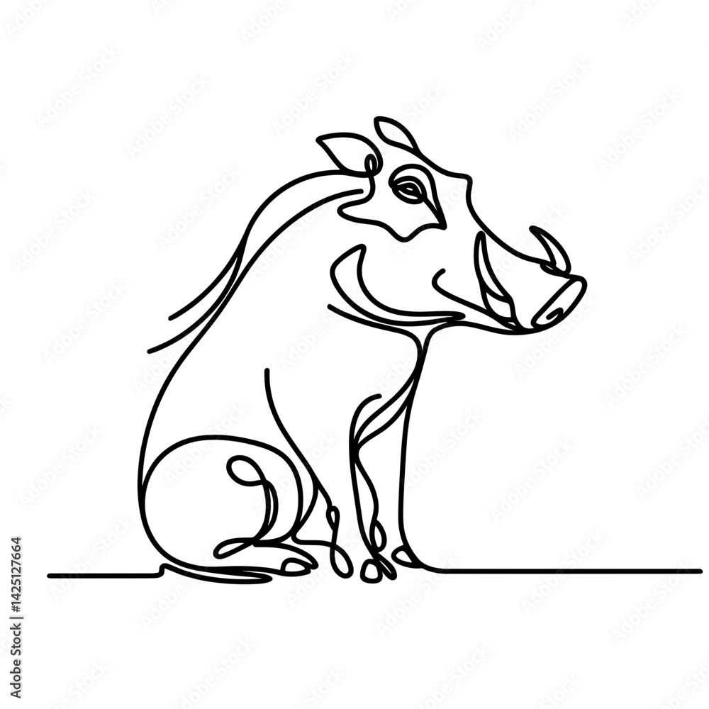 Fototapeta premium Warthog sitting in side view line art