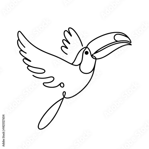 Flying toucan in one line art style