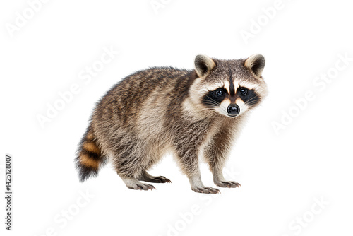 Obraz na płótnie Full-body raccoon standing slightly angled, bushy tail visible, black mask marking bold and adorable, isolated on a transparent background w salonie