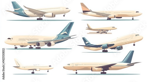 Different Types of Aircraft on White Background