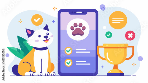 A mobile game app with AIpowered challenges and rewards that make pet training a fun and engaging experience for both owners and pets.. Vector illustration