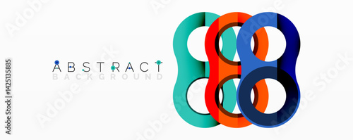 Colorful overlapping circles create modern abstract design. Bright hues blend, forming dynamic composition. Clean lines suggest connection, infinity, innovation.