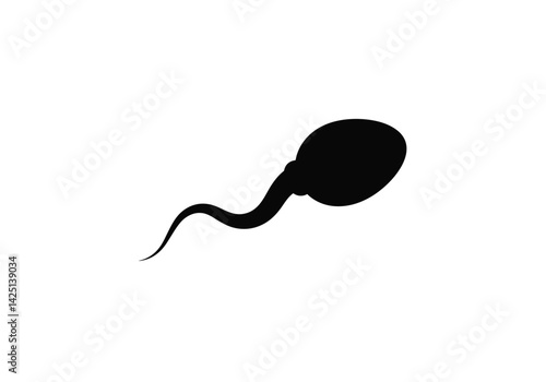 Sperm silhouette. This image shows a black silhouette of a sperm cell, known as spermatozoon, on a white background, representing microscopic biological elements. Vector clipart illustration design.